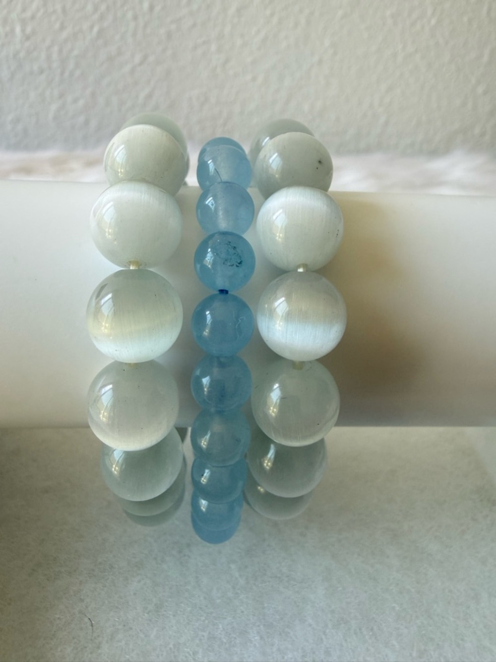 Aquamarine and Selenite Stretchy Bracelet Beads